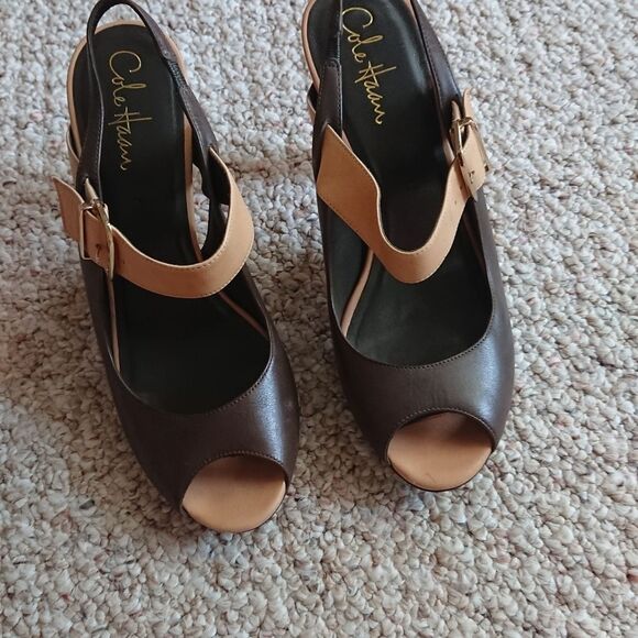 COLE HAAN AIR LAYNEY two tone brown Leather heels - Picture 5 of 10